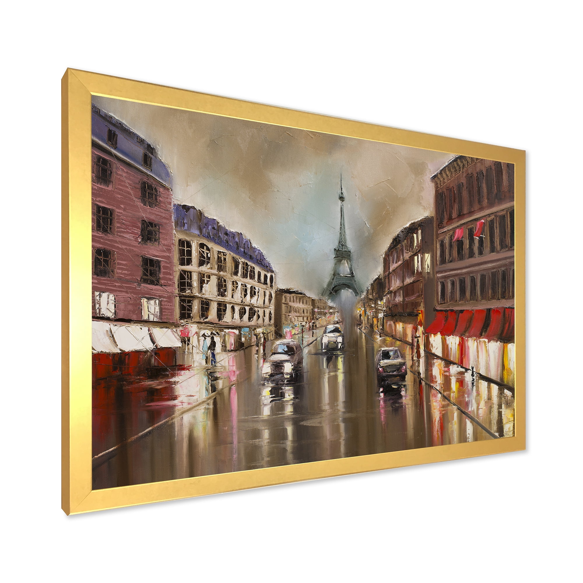 Designart 'Quiet Rainy Street In Gray Eiffel Tower Paris' Traditional Framed Art Print