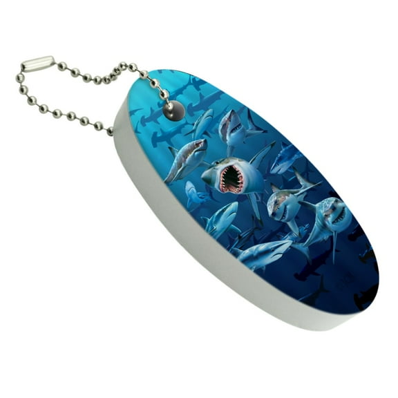 Shark Infested Waters Great White Floating Keychain Oval Foam Fishing Boat Buoy Key Float