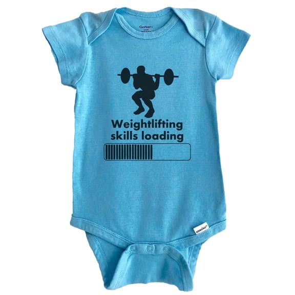 Weightlifting Skills Loading Funny Squats Baby Bodysuit (Blue), 0-3 Months