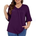 thumbnail image 5 of Titcea 3/4 Length Sleeve Womens Tops Plus Size V Neck Solid Color Sexy Pleated T Shirts Summer Casual Tees, 5 of 8