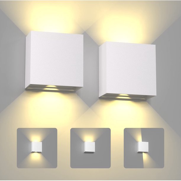 Juego de 2 apliques de pared modernos para interior y exterior, 6 W, blanco cálido 3000 K, IP65, impermeables, con iluminación LED, para porche, pasillo, patio, dormitorio y sala de estar.