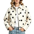 thumbnail image 2 of Lutiedan Women's Polka Dot Cropped Jacket Waterproof Button Front Collared Outerwear Casual Baggy Streetwear Jacket S-3XL, 2 of 7