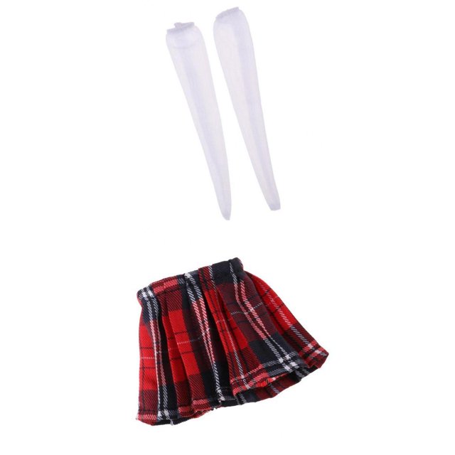 1/6 Plisada Del Vestido De La Tela Escocesa Con Los Calcetines De La Media Del Cordón Uniforme Del Estudiante Para Las s Femeninas De Las Zulema Calcetines de falda de figura de acción