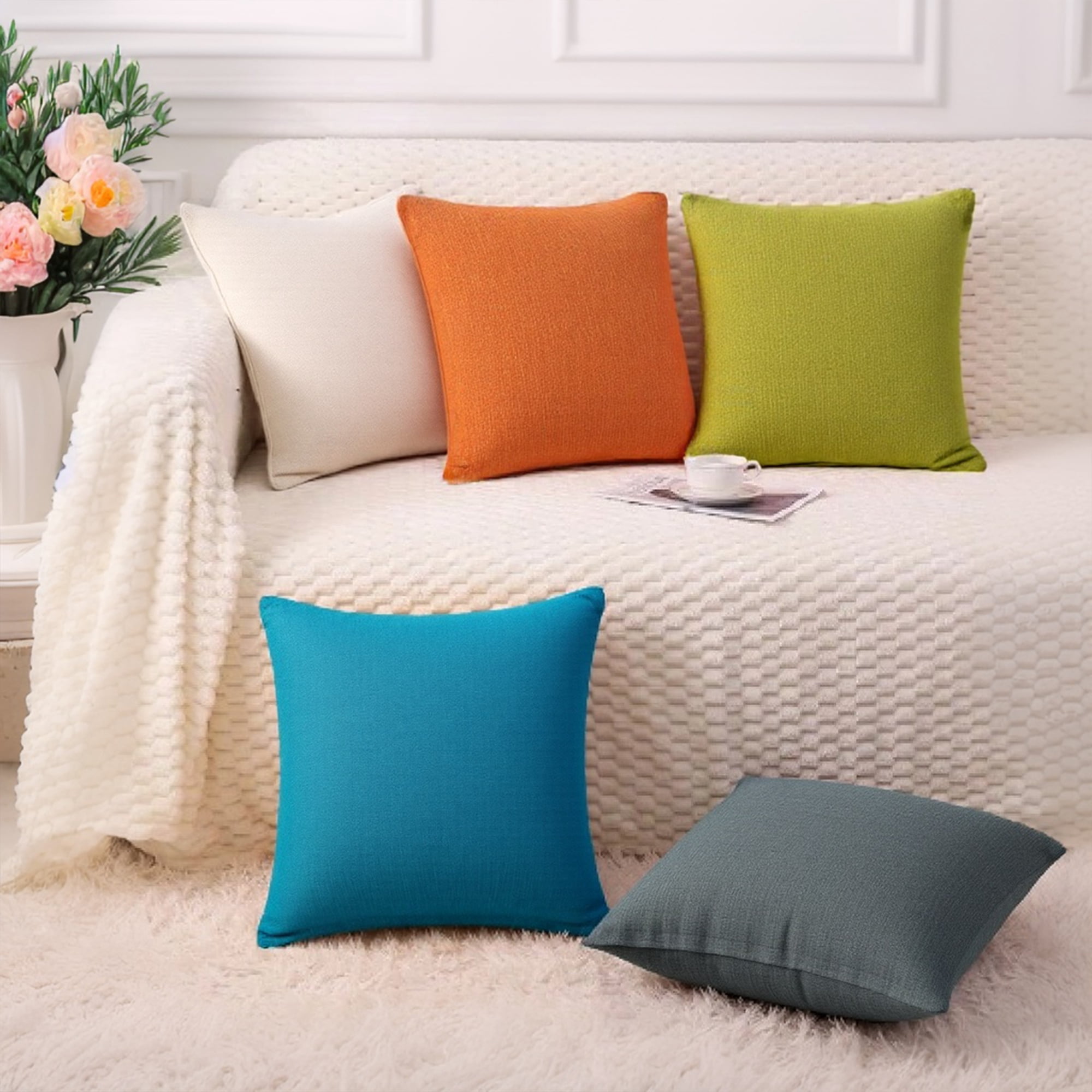 Unique Bargains 4 Pcs Solid Throw Pillow Cover 18 x 18 Inch Green/Dark Blue
