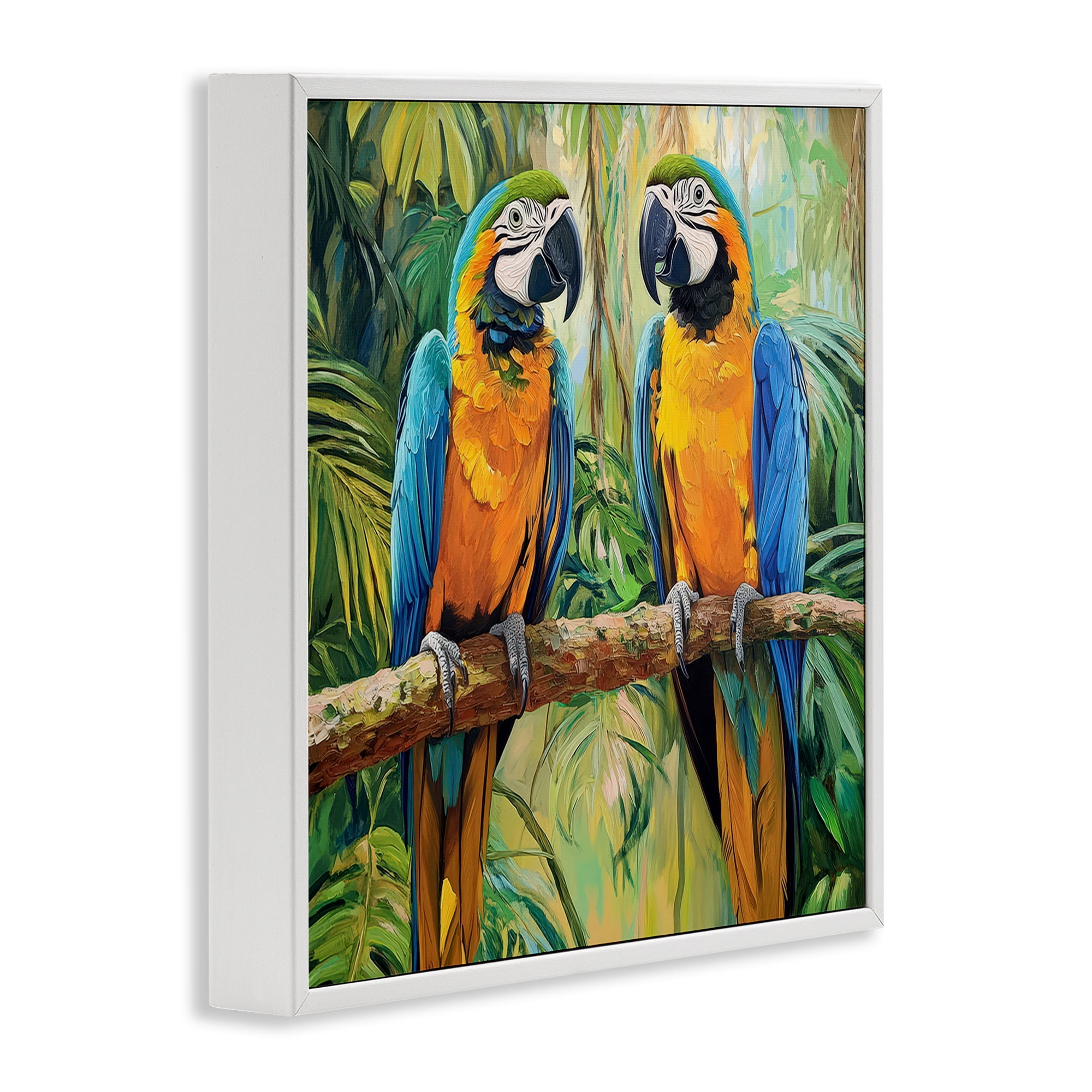 Stupell Industries Two Macaws Among Foliage White Framed Giclee Art, design by Petal Prints Design