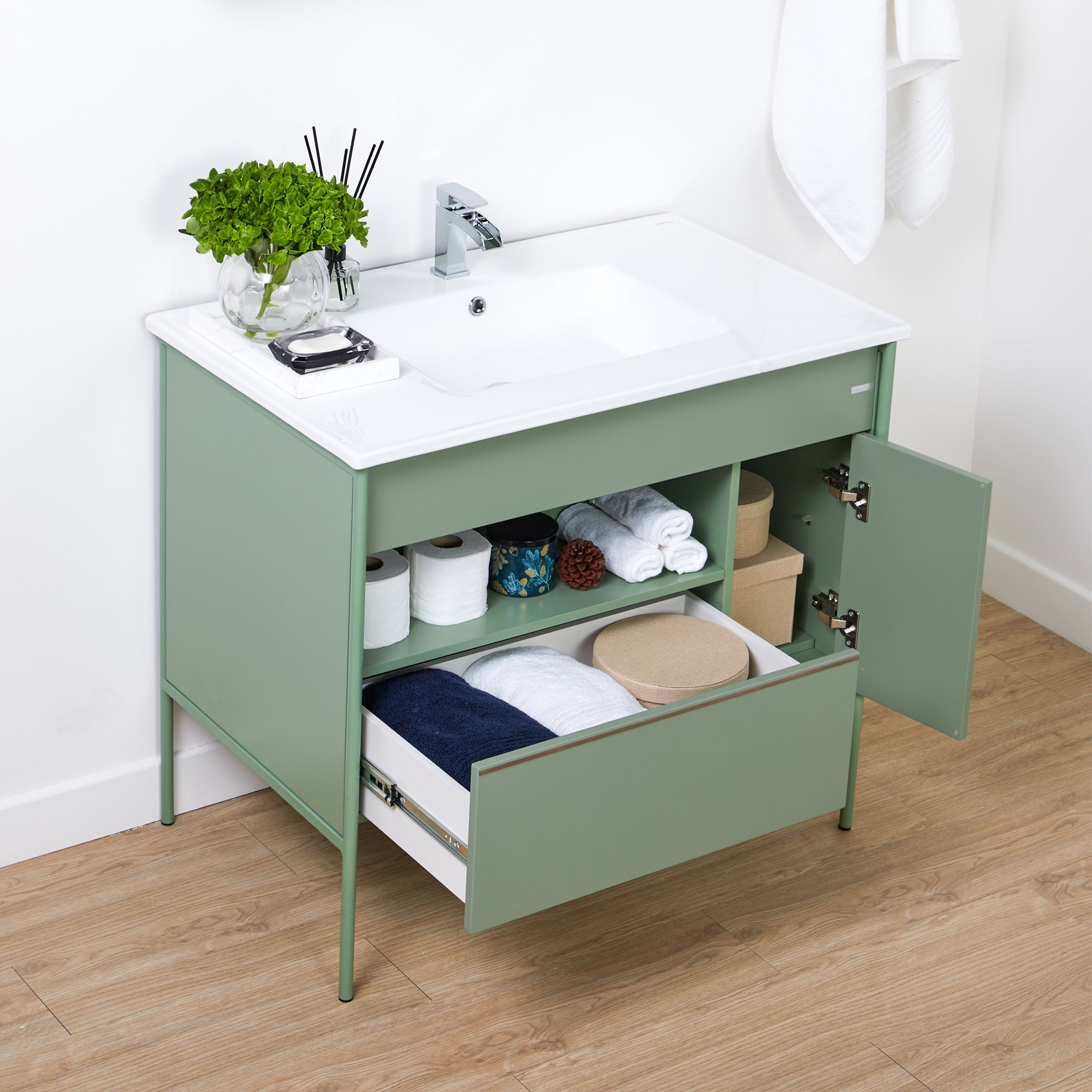LUXE Bidet Callista Bathroom Vanity, Medicine Cabinet and Sink, Green
