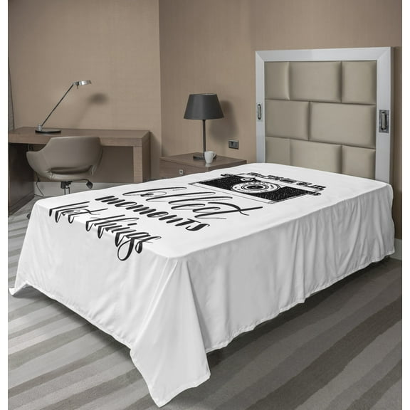 Ambesonne Saying Flat Sheet, Capturing the Moment in Life, Twin Size, Charcoal Grey and White