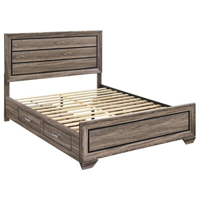 Lit Grand en Bois Kauffman avec Rangement et Panneau, Taupe Délavé