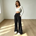 thumbnail image 5 of Rexolia Women's High Waist Brushed Fleece Sweatpants Wide Leg Open Bottom Warm Lounge Pants Black L, 5 of 7