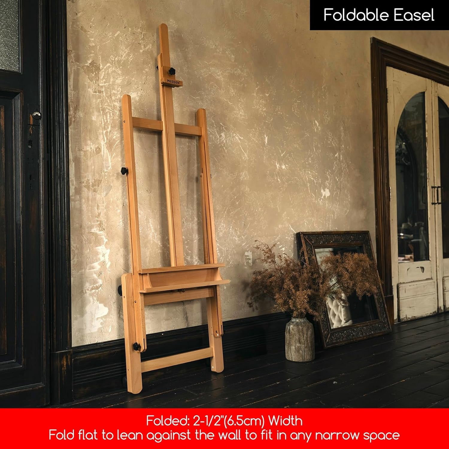 Easel Stand for Painting and Display, Adjustable H Frame Floor Art Easel for Drawing, Heavy Duty Beech Wood Hold Canvas up to 146", 4 Wheels & Storage Tray - Professional for Sign, Studio