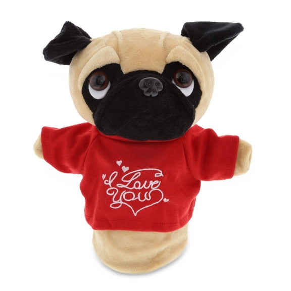 Dollibu I Love You Shirt Pug Dog Hand Puppet - 10 inch
