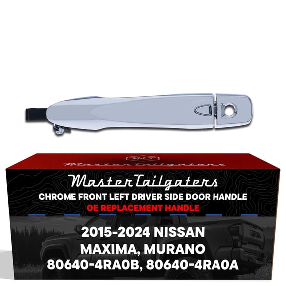 Exterior Door Handle Chrome Replacement for Nissan Maxima (2016-2024), Murano (2015-2024) OE Part # 80640-4RA0B, 80640-4RA0A | Front Left Driver Side w/ Keyhole Cover