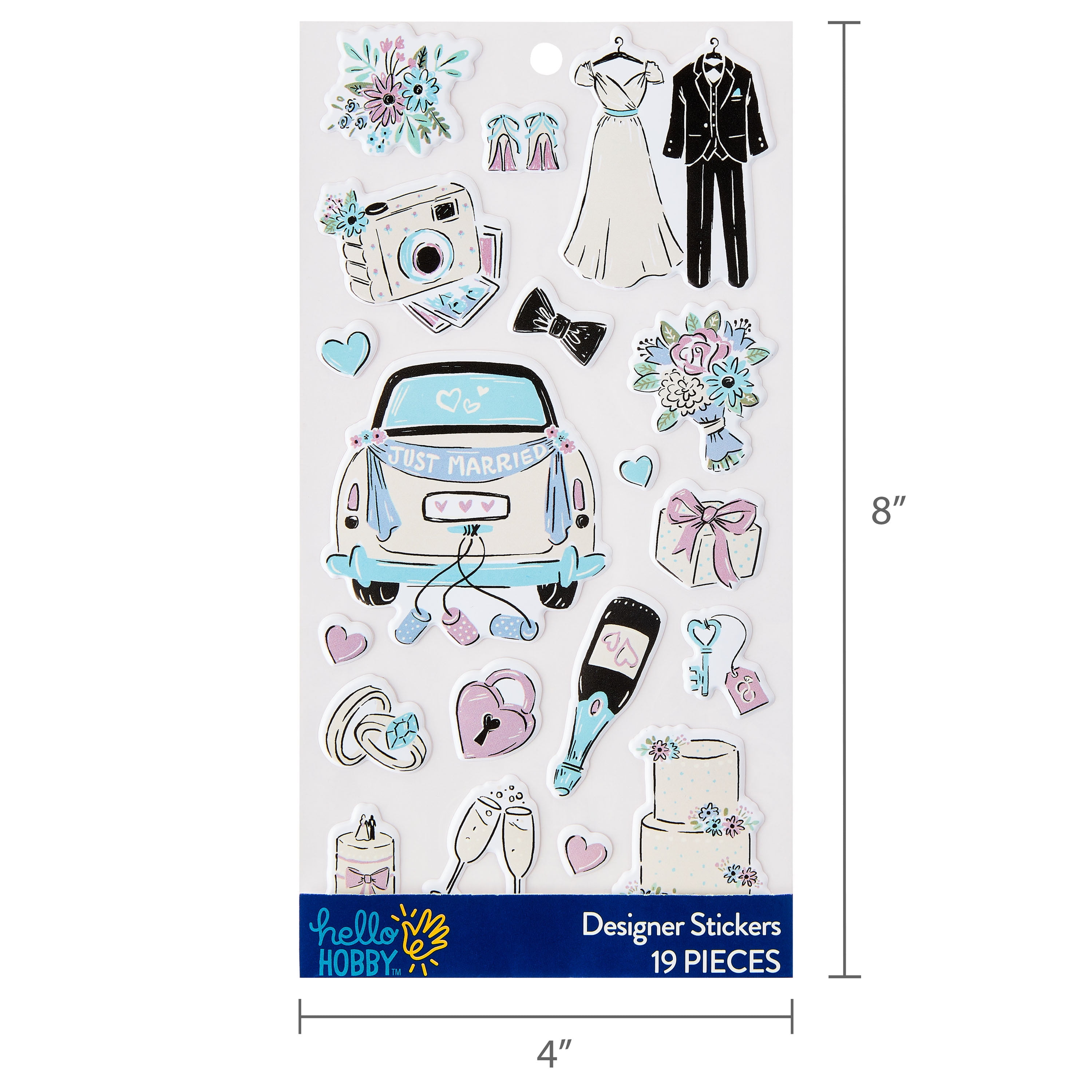 Hello Hobby Bridal Shower & Wedding Designer Puffy Stickers, 19 Count
