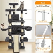 68 Inches Multi-Level Big Cat Tree, Tall Multi-Cats Tower with 2 Big Cat Condo &Cat Hair Brush, Large Cat Tree with 3 Padded Plush Perches & Scratching Posts