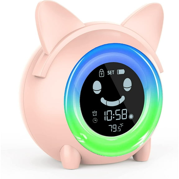 Kids Alarm Clock for Bedroom, Sleep Training Clock for Toddlers with Night Light, Sleep Sound Machine, NAP Timer, Digital Wake Up Clock, Desk Clock for Kids Girls Boys