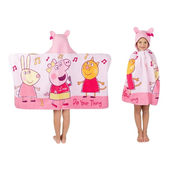 Peppa Pig Kids Bath/Pool/Beach Soft Cotton Terry Hooded Towel Wrap, 24 in x 50 in