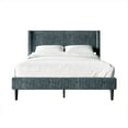 thumbnail image 2 of Castle Place Modern Wingback Corduroy Velvet Upholstered Queen Platform Bed, Light Blue, 2 of 11