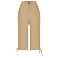 thumbnail image 4 of Uqiangy Linen Palazzo Trousers Women's Linen Wide Leg Capri Pants Waist Flowy Pants Linen Pants Women Plus Size High Waisted Drawstring Capris Linen Cropped Pants Women Boho Capris For Women M, 4 of 5
