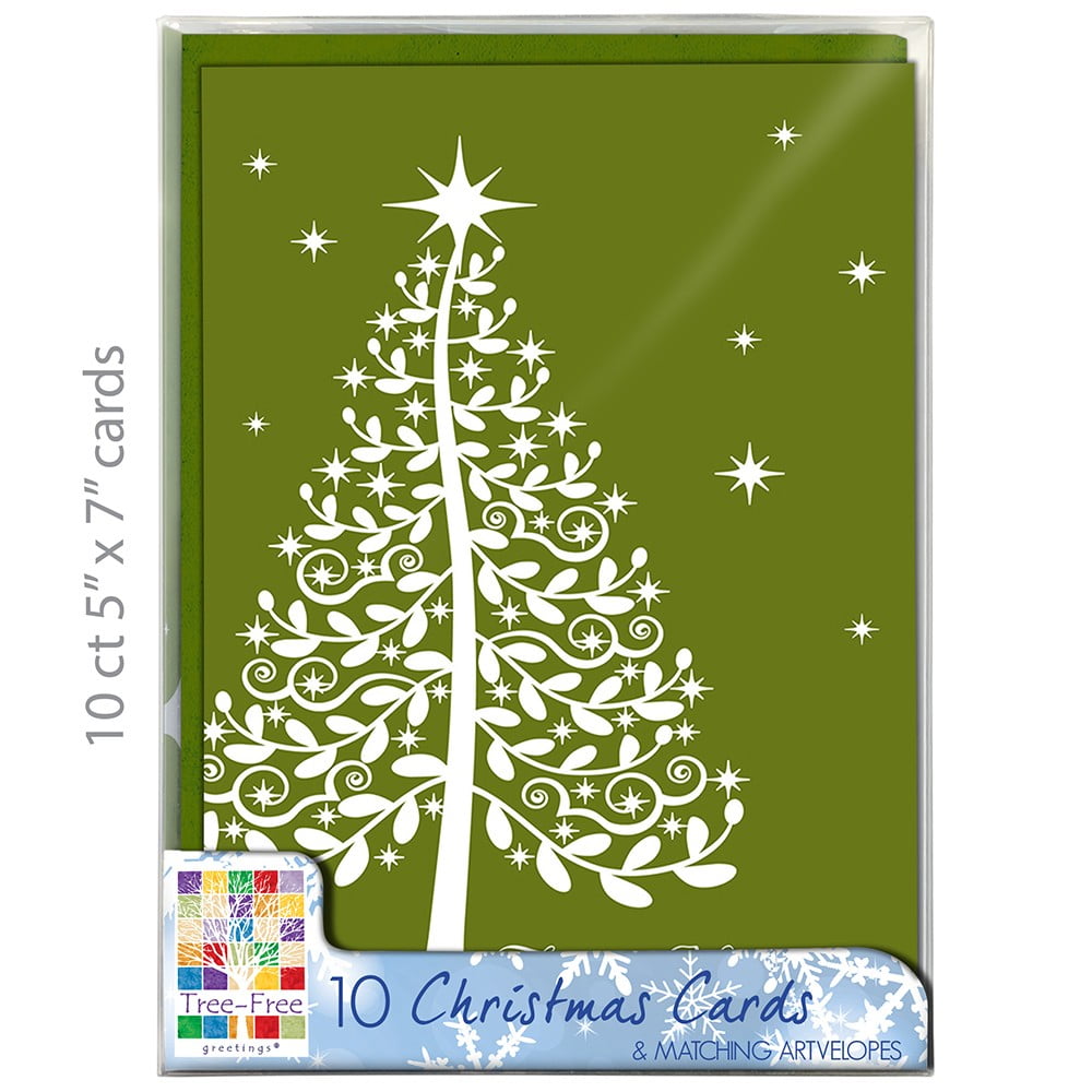 TreeFree Greetings Christmas Cards and Envelopes, Set of 10, 5 x 7
