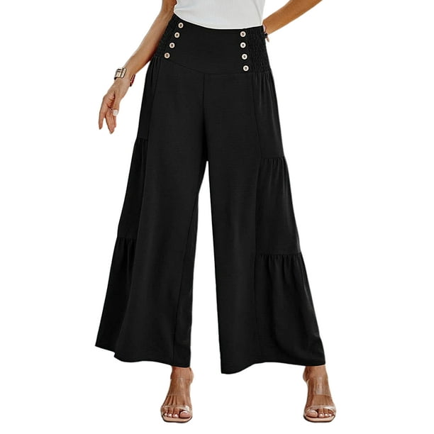 Autumn Casual Women Solid Color Skirt Long Trousers Fashion Ladies Loose  High Elastic Waist Wide Leg Long Pants for Spring