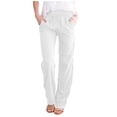 thumbnail image 2 of BUIGTTKLOP Women Casual Cotton and Linen Solid Drawstring Elastic Waist Long Straight Pants, 2 of 8