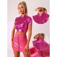 thumbnail image 2 of DARING DIVA Women's Mock Neck Short Sleeve Metallic Crop Tops T-Shirts XL Hot Pink, 2 of 6