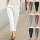 thumbnail image 2 of Pantalones rectos casuales de algodón y lino cómodos de color sólido con bolsillos grandes para mujeres europeas y americanas para mujeres, 2 of 6