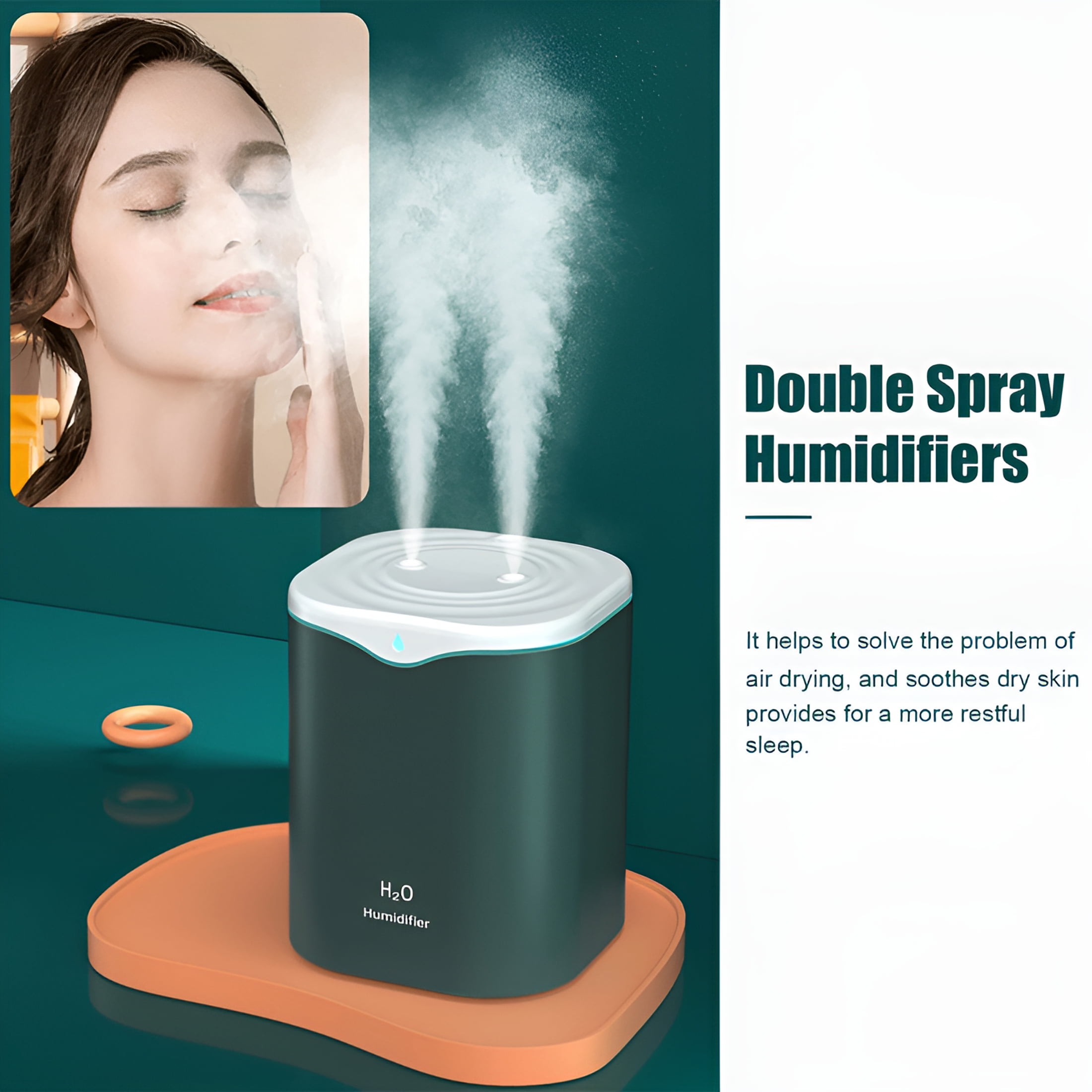 HIBIBUD 2026 New 2L Double Spray Humidifiers with Led Light Cool Mist Auto Shut-Off Humidifier Portable Desk Humidifiers for Bedroom Home Baby Room