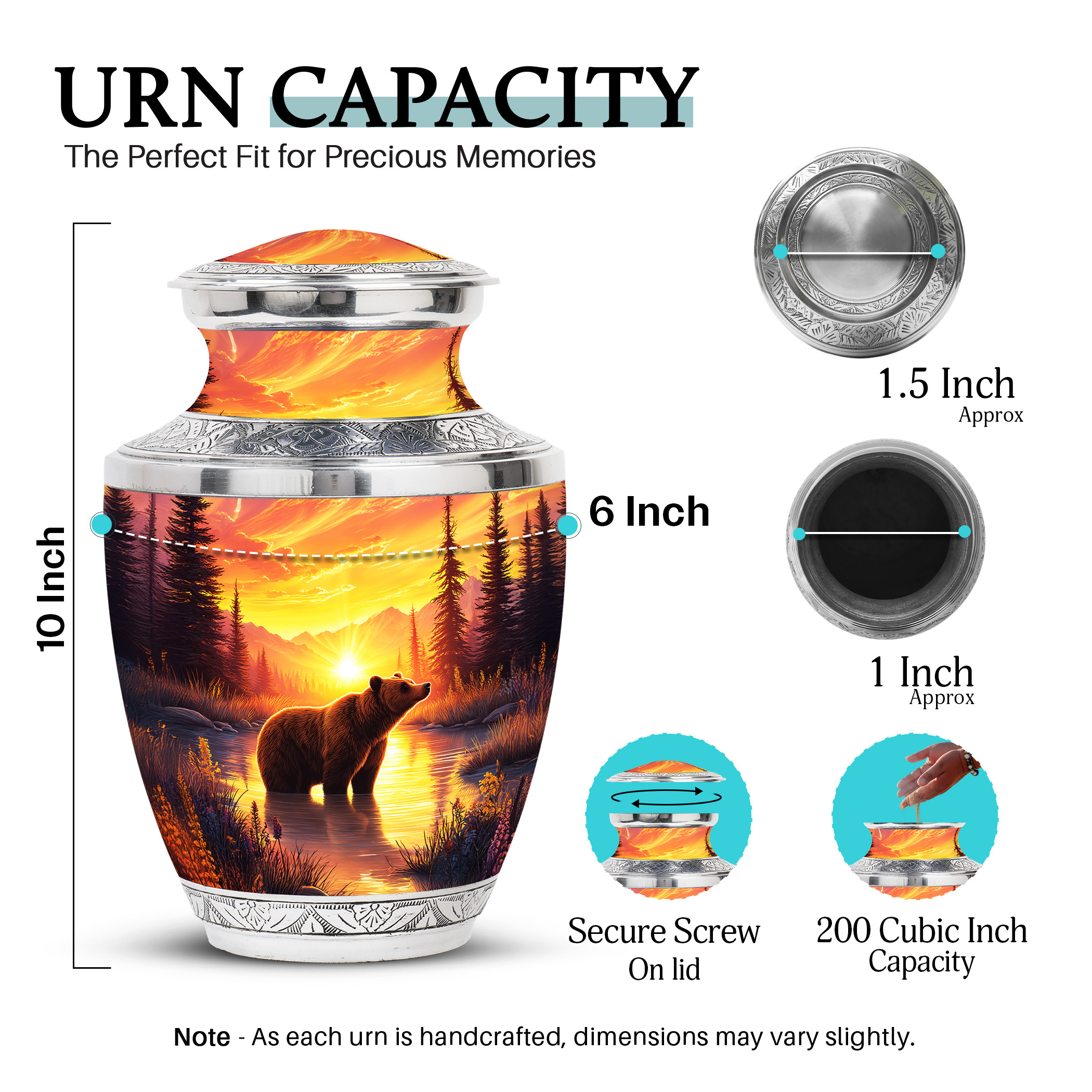 SABURIAL Bear Urn - Mountains Burial Memorial Urn For Adult Ash - Unique Funeral Urns For Mom & Dad - Combo 3 - Large 10 Inch & Small 3 Inch Pack