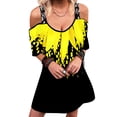 thumbnail image 1 of Gvmfive Women's Sunflower Cold Shoulder Dress U Neck Short Sleeves Dress, 1 of 3