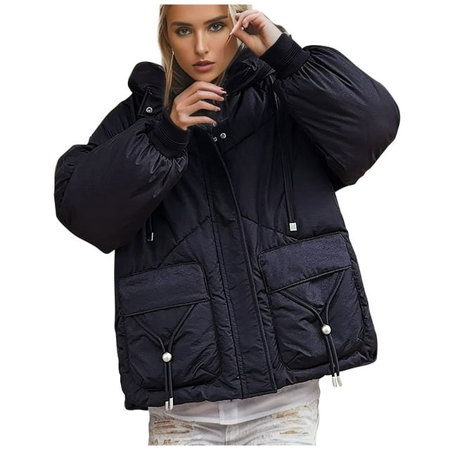 Chaqueta de algodón con capucha y manga larga para mujer, informal, con cremallera y manga larga, con capucha y plumón, abrigo de algodón