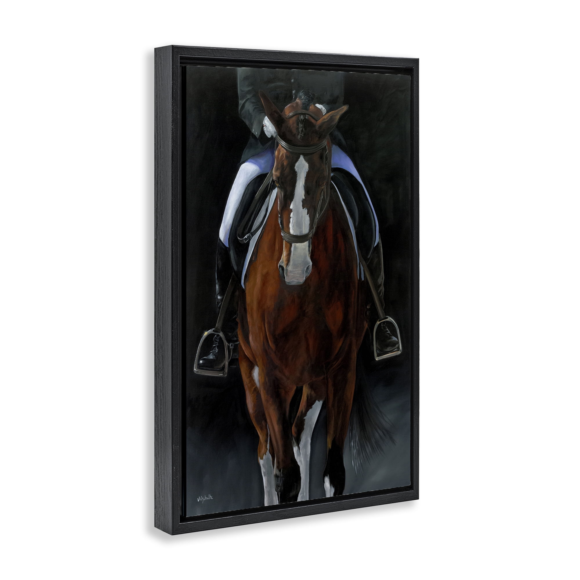 Stupell Industries Balance Trotting Horse Animals & Insects Painting Black Floater Framed Canvas Art Print Wall Art, 17 x 25