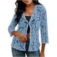 thumbnail image 2 of SDNall Long Sleeve Lace Cardigan For Women, Quarter Sleeve Breathable Mesh Cover Up, Loose Fit Blouse For Daily Wear, Office And Vacation, 2 of 8