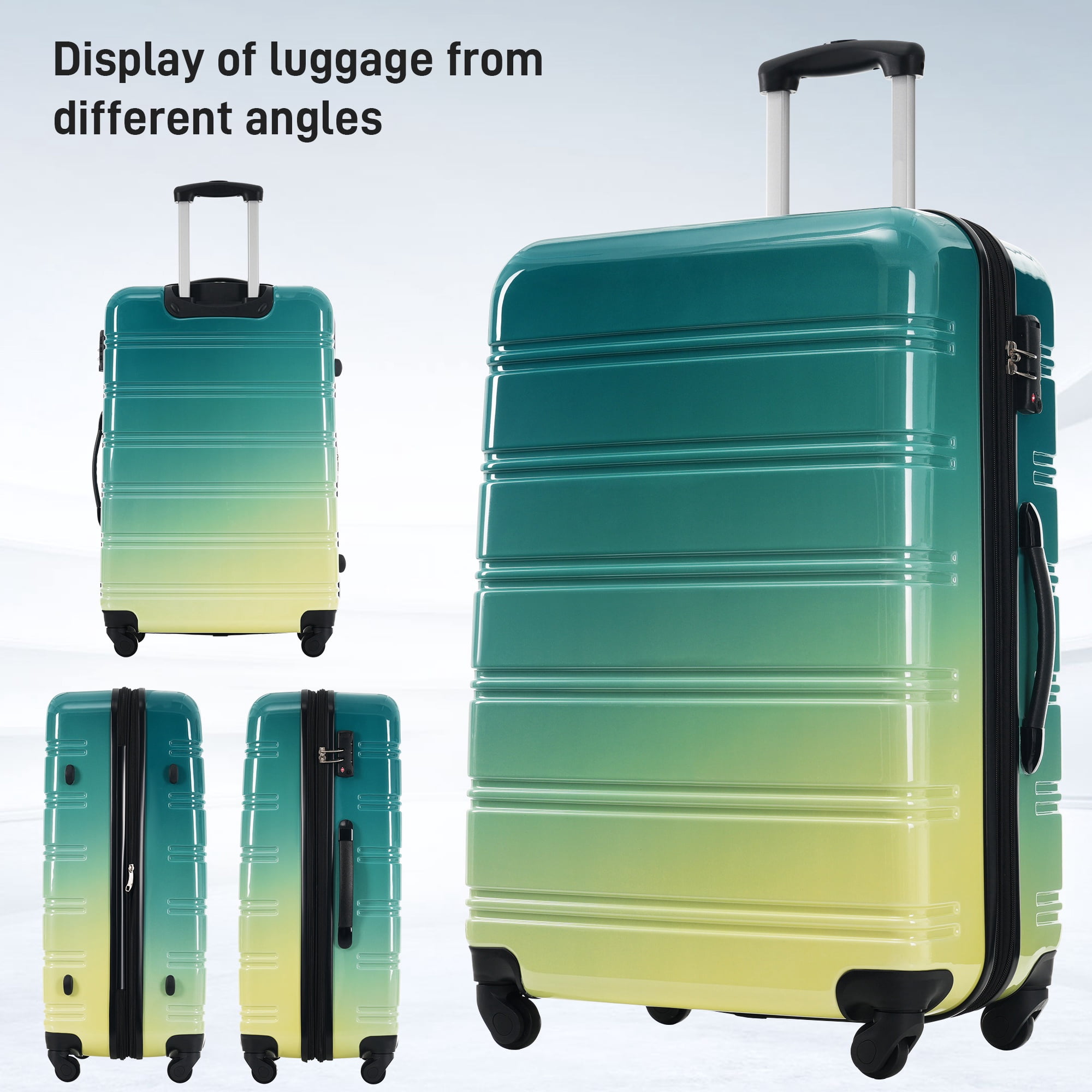 PAPROOS 3-Piece Luggage Set (20"/24"/28"), Hardshell Lightweight Suitcase with TSA-Lock and Spinner Wheels, Expandable Travel Luggage for School, Travel, Green + Yellow
