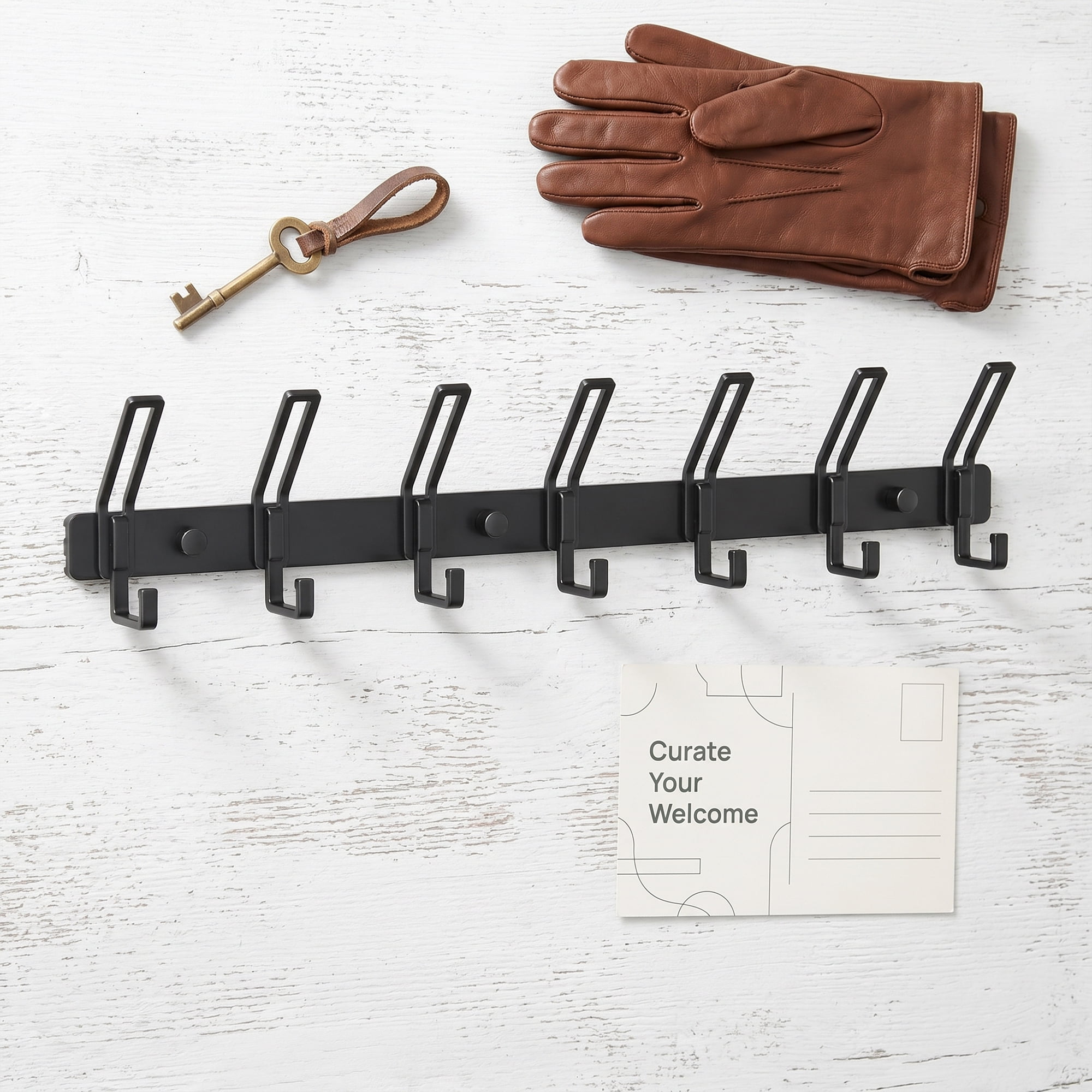 Unique Bargains Wall Mount Coat Rack Hook for Bathroom Organization Black 7 Hooks