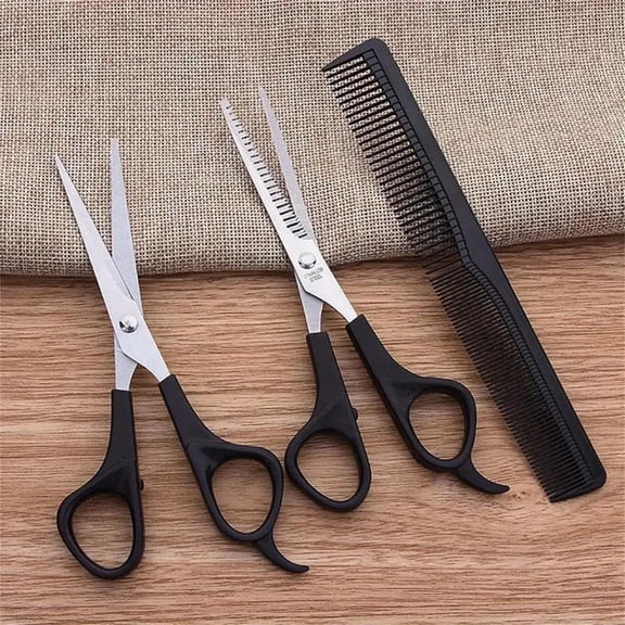Kannior 3-Piece Hair Cutting Scissors Set, 6.5-inch Stainless Steel Hair Cutting Shears, Thinning Shears, and 1 Comb for Men, Women, and Pets