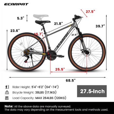 A27312 Ecarpat Mountain Bike 27 Inch Wheels, 21-Speed Mens Womens Trail Commuter City Mountain Bike, Aluminium Frame Disc Brakes Thumb Shifter Front Fork Bicycles