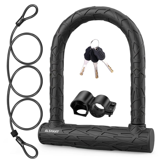 Candado en U para bicicleta Alshaay con cable de 5 pies, funda texturizada y 3 llaves