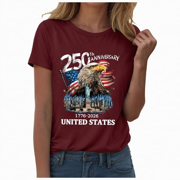 mgoYE 250th Anniversary Shirt Women 4th of July Eagle T-Shirt 1776-2026 250 Years Patriotic Shirts American Flag Tee(Wine,3XL)