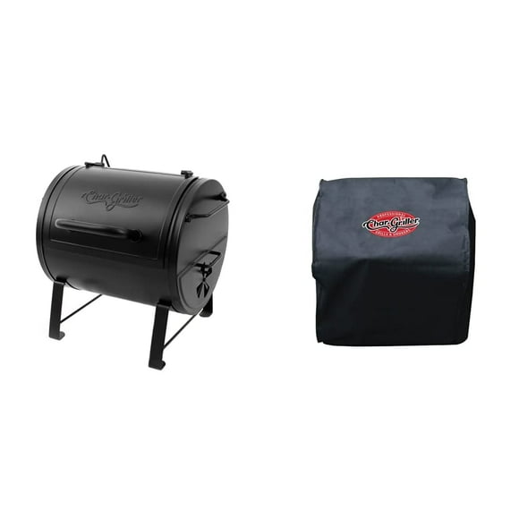Char-Griller E82424 Smoker Side Fire Box Portable Charcoal Grill, Black &amp; 2455 Table Top Grill/Side Fire Box Cover, Black