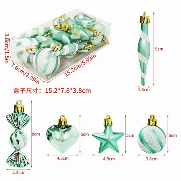 Juego de 13 bolas navideñas | Adornos pequeños para árbol pintado | Caja de regalo con colgantes surtidos | Artículos para fiestas y decoración festiva