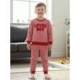 thumbnail image 4 of Loicainy Baby Boy Valentine’s Day Outfits Long Sleeve Letter Embroidery Stripes Sweatshirt + Pants Set Toddler Clothes, 4 of 8