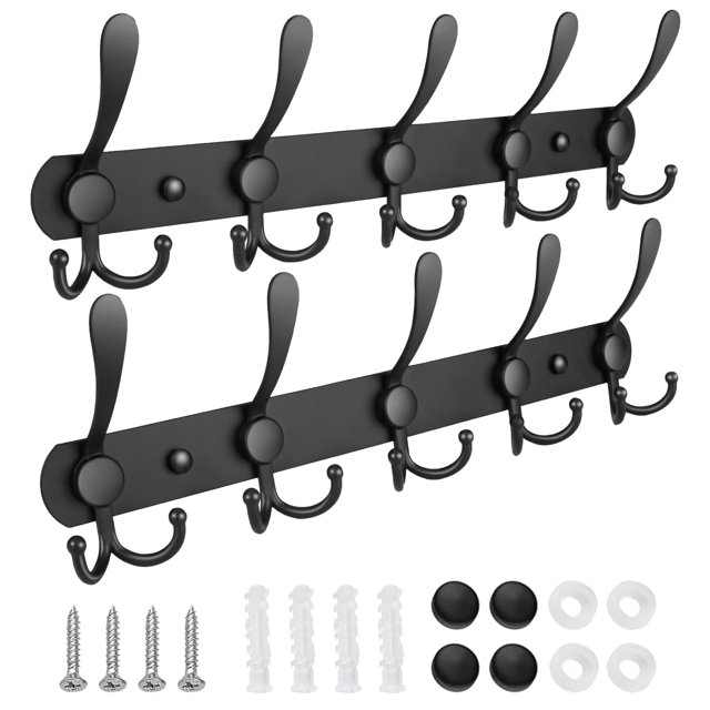 Perchero Pared, Ganchos para Abrigos, Diseño De Tres Ganchos, Ganchos Utilitarios Vintage Negro, Perchero de Pared 5 Ganchos para Puerta y Pared Colgar Bolsas, Ropa,Gorras, Llaves,Abrigos,M