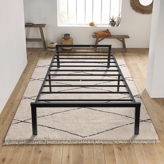 Enduran Cadre de Lit Simple en Métal Robuste avec Rangement sous le Lit de 14 Pouces, Base de Matelas de Lit Plateforme Sans Sommier Requis, Assemblage Facile