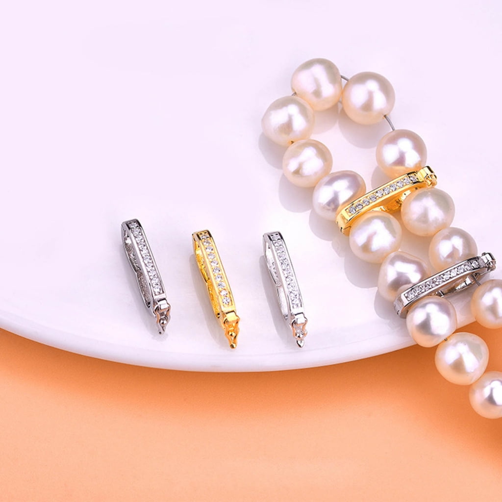  2pcs Mini Pearl Enhancer Push Clasp with Secure Lock, Clasp  Connector with Rhinestone for Jewelry Necklace Making, Clasp with Lock  Silver Gold Peanut Necklace Shortener Clasp