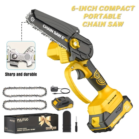 Cordless Mini Chainsaw 6 Inch - 2000mAh Battery Powered Electric Chainsaw, Lightweight Portable Handheld Saw with Safety Lock, for Tree Branches Wood Cutting Pruning, Valentine's Day Gift