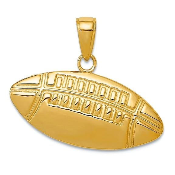 10k Gold Sparkle-Cut Medium Football Charm 21x23.5mm Wide Pendant Necklace for Women - 1.6 Grams