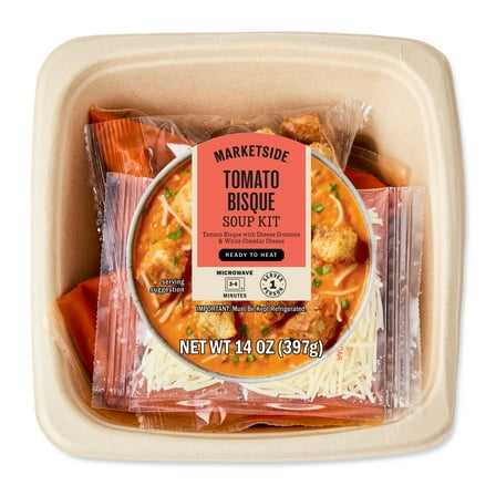 Marketside Ready to Heat Tomato Bisque Soup Kit Bowl, Fresh Deli Soup, 14 oz (Refrigerated)