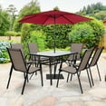thumbnail image 4 of Costway 7PCS Patio Dining Set 6 Stackable Chairs Glass Table Umbrella Hole Yard, 4 of 9