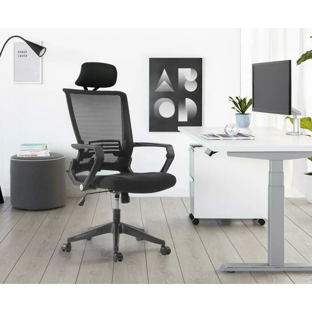 Mydepot High Back Office Chair, Black, Fixed Arms, Headrest, Easy